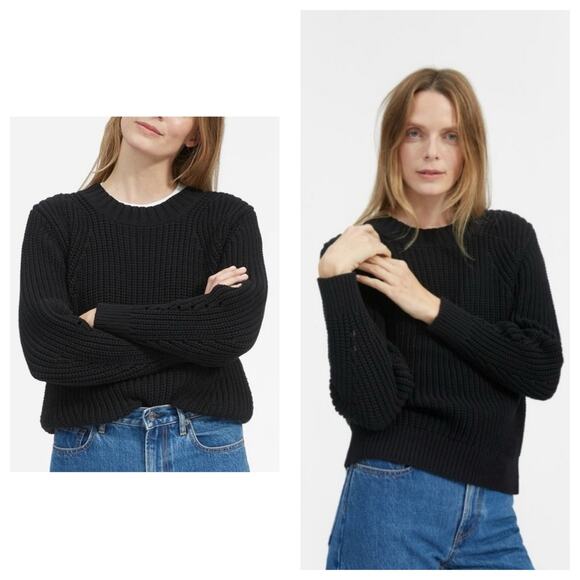 Everlane Sweaters - Everlane Texture Cotton Crewneck Sweater Size Small Black Fisherman Grandpa